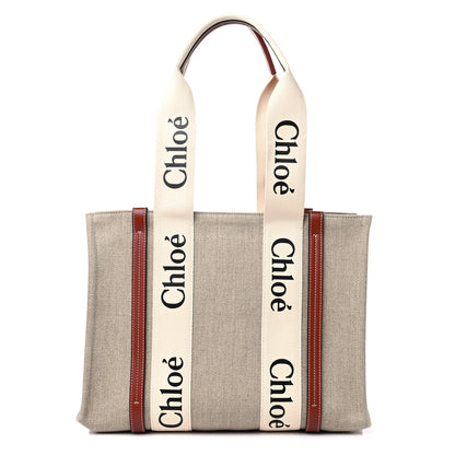 Chloe Cotton Calfskin Medium Woody Ribbon Tote White Brown 1 of 9