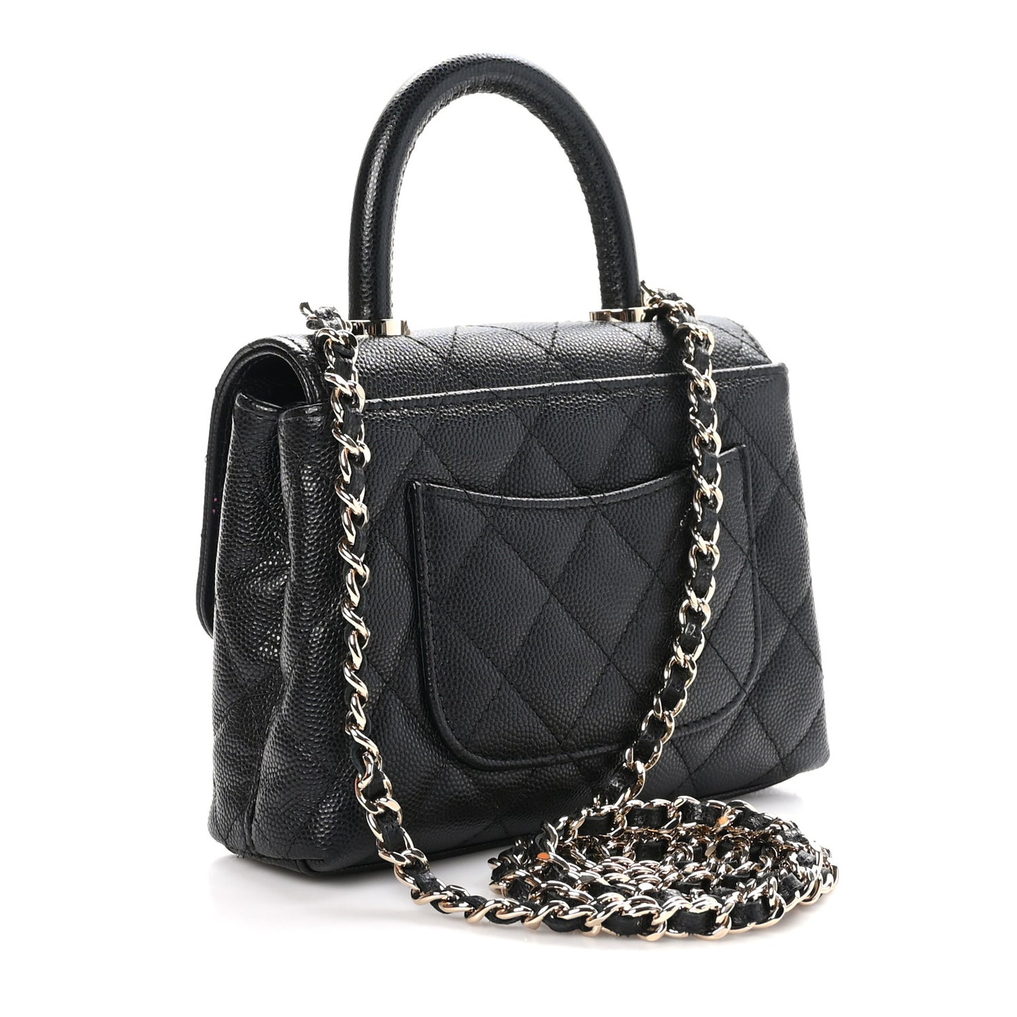 Caviar Quilted Coco Handle Clutch With Chain Black