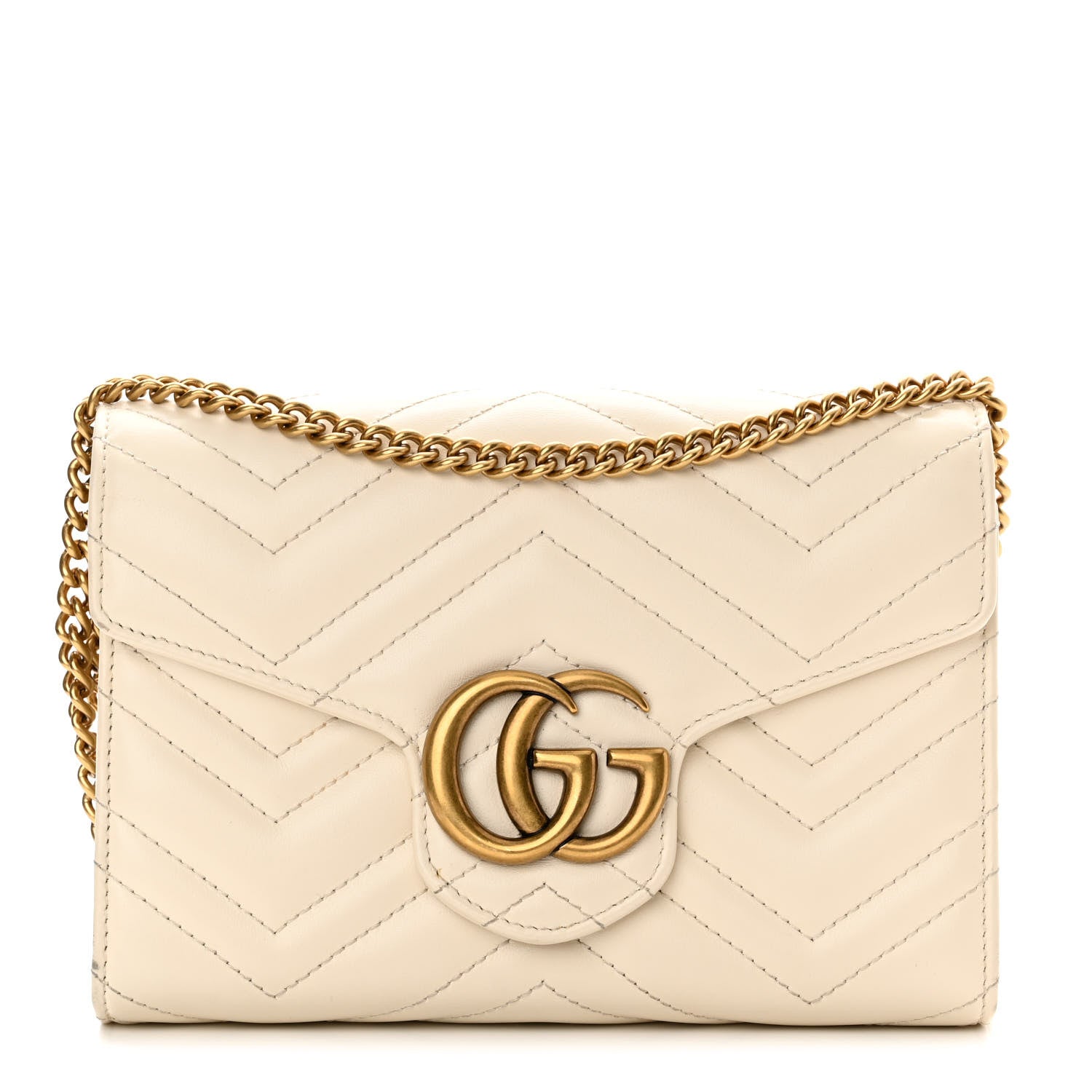 Gucci Calfskin Matelasse GG Marmont Chain Wallet Mystic White 1 of 15