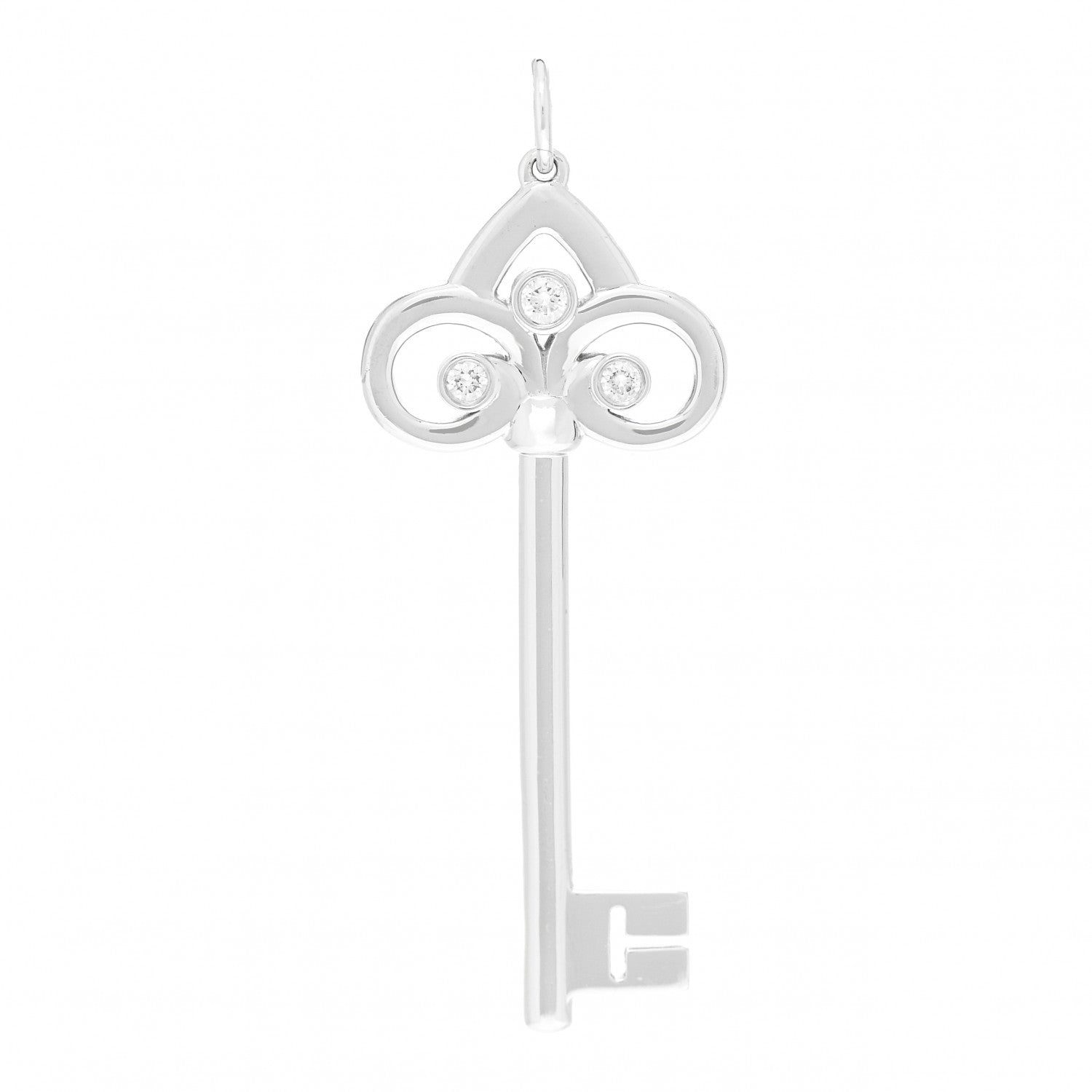 Tiffany 18K White Gold Diamond Fleur De Lis Key Pendant 1 of 5