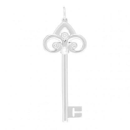 Tiffany 18K White Gold Diamond Fleur De Lis Key Pendant 1 of 5