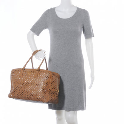 Prada Saffiano Perforated Bowler Caramel 2 of 8