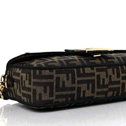 Fendi Fabric Jacquard FF 1974 Medium Baguette Tobacco Moro Black 7 of 8