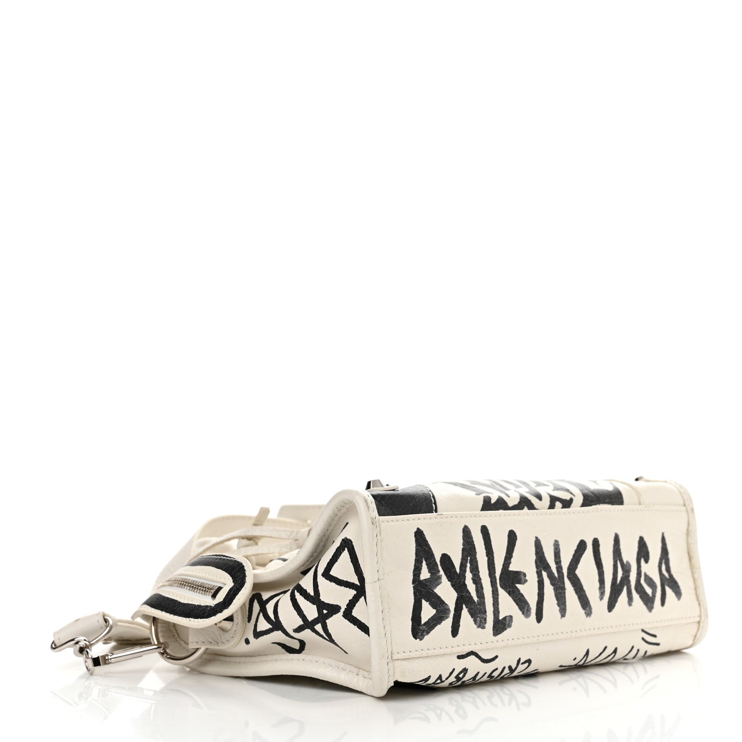 Agneau Arena Graffiti All Over Classic Silver Hardware Mini City White Black