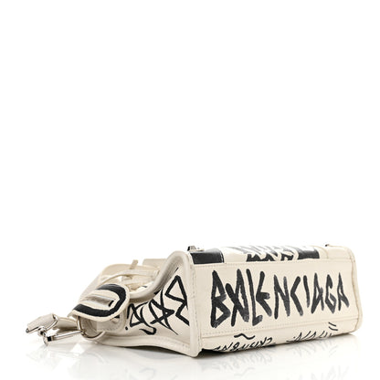 Balenciaga Agneau Arena Graffiti All Over Classic Silver Hardware Mini City White Black 4 of 11