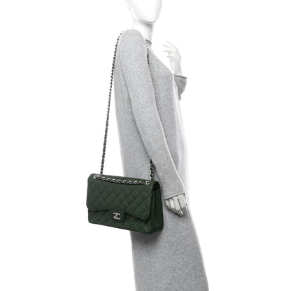 Chanel Caviar Quilted Jumbo Double Flap Green 2 of 13