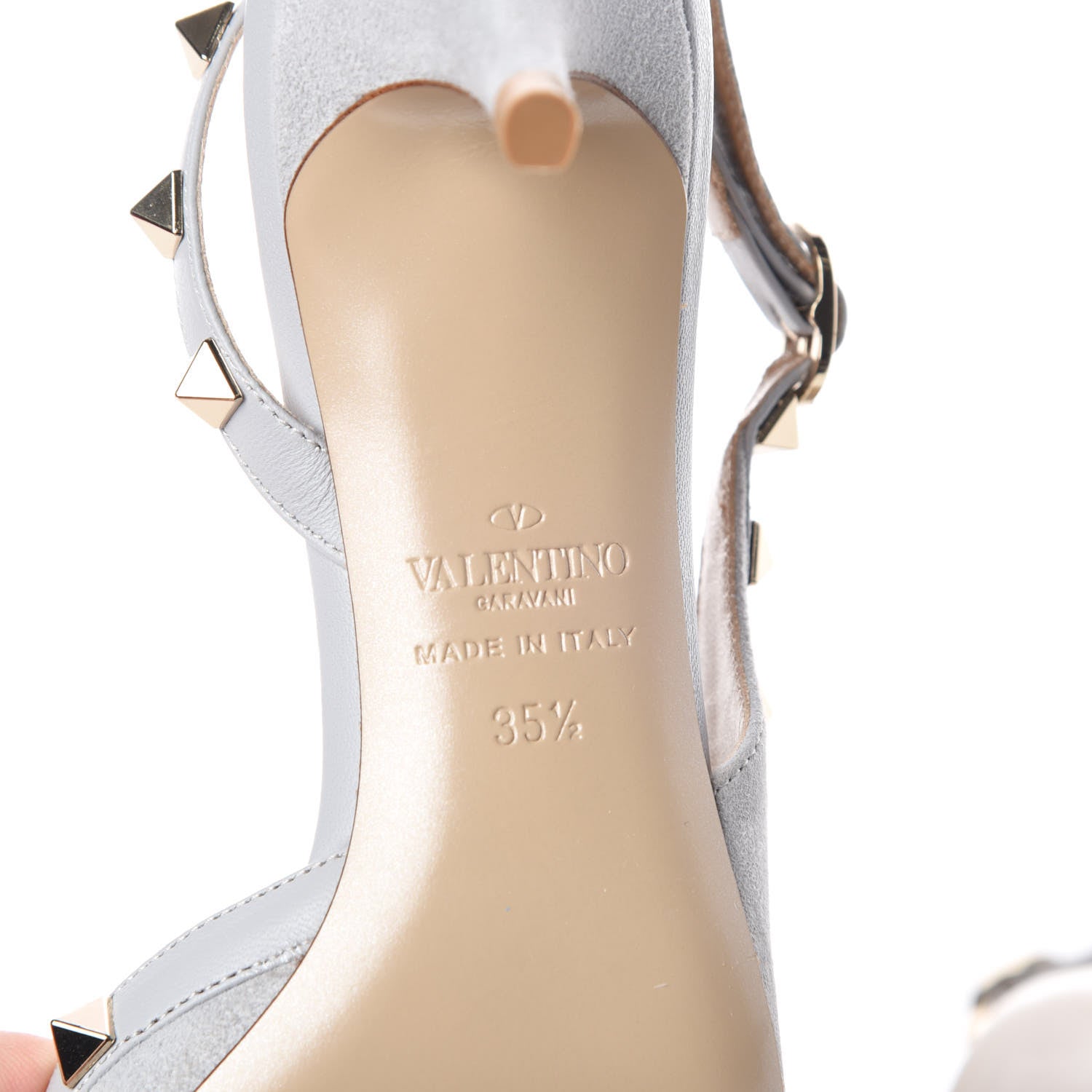 Valentino Garavani Suede Nappa Rockstud Half D'Orsay Slingback 50mm Pumps 35.5 Pastel Grey 6 of 12