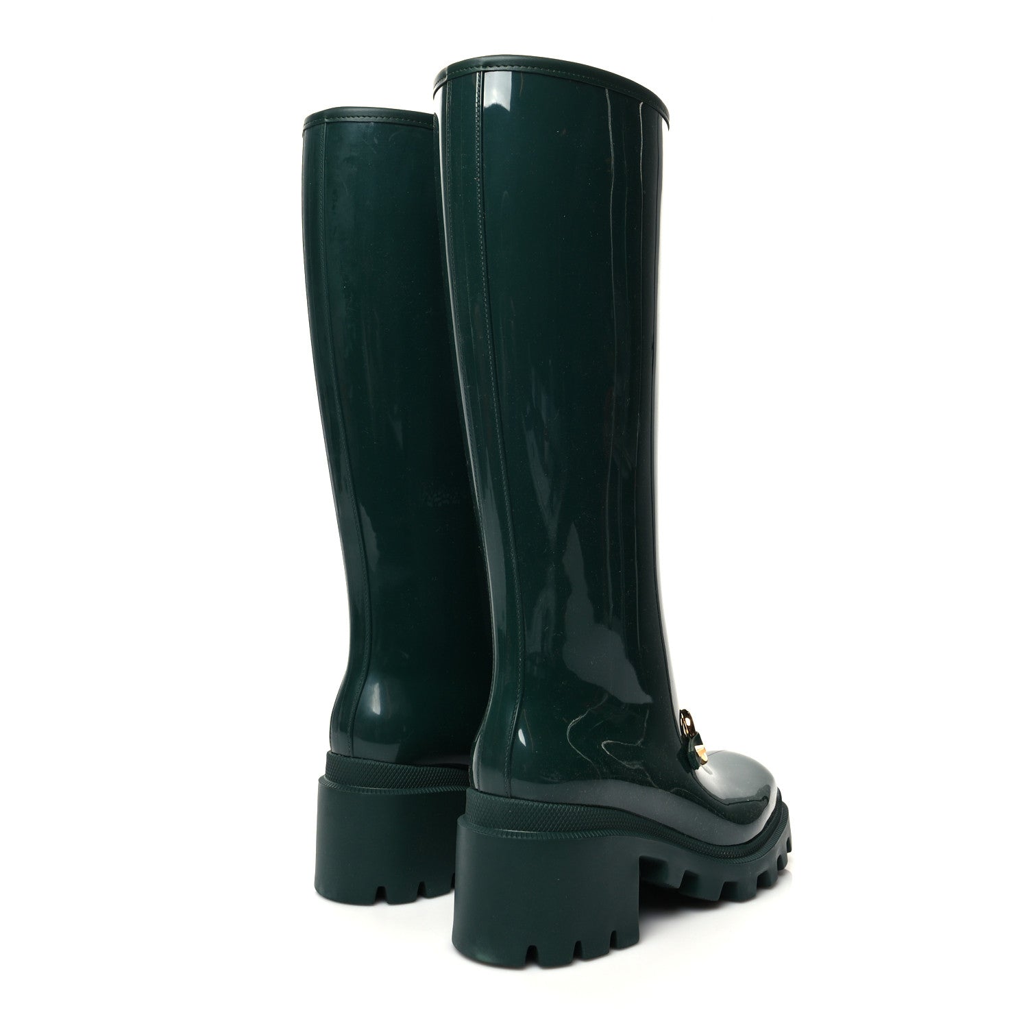 Gucci Rubber Horsebit Knee High Boots 37 Vintage Green 4 of 7