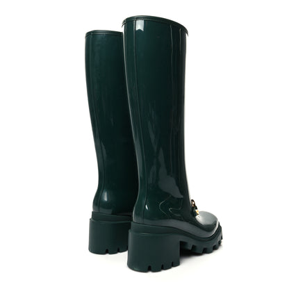 Gucci Rubber Horsebit Knee High Boots 37 Vintage Green 4 of 7