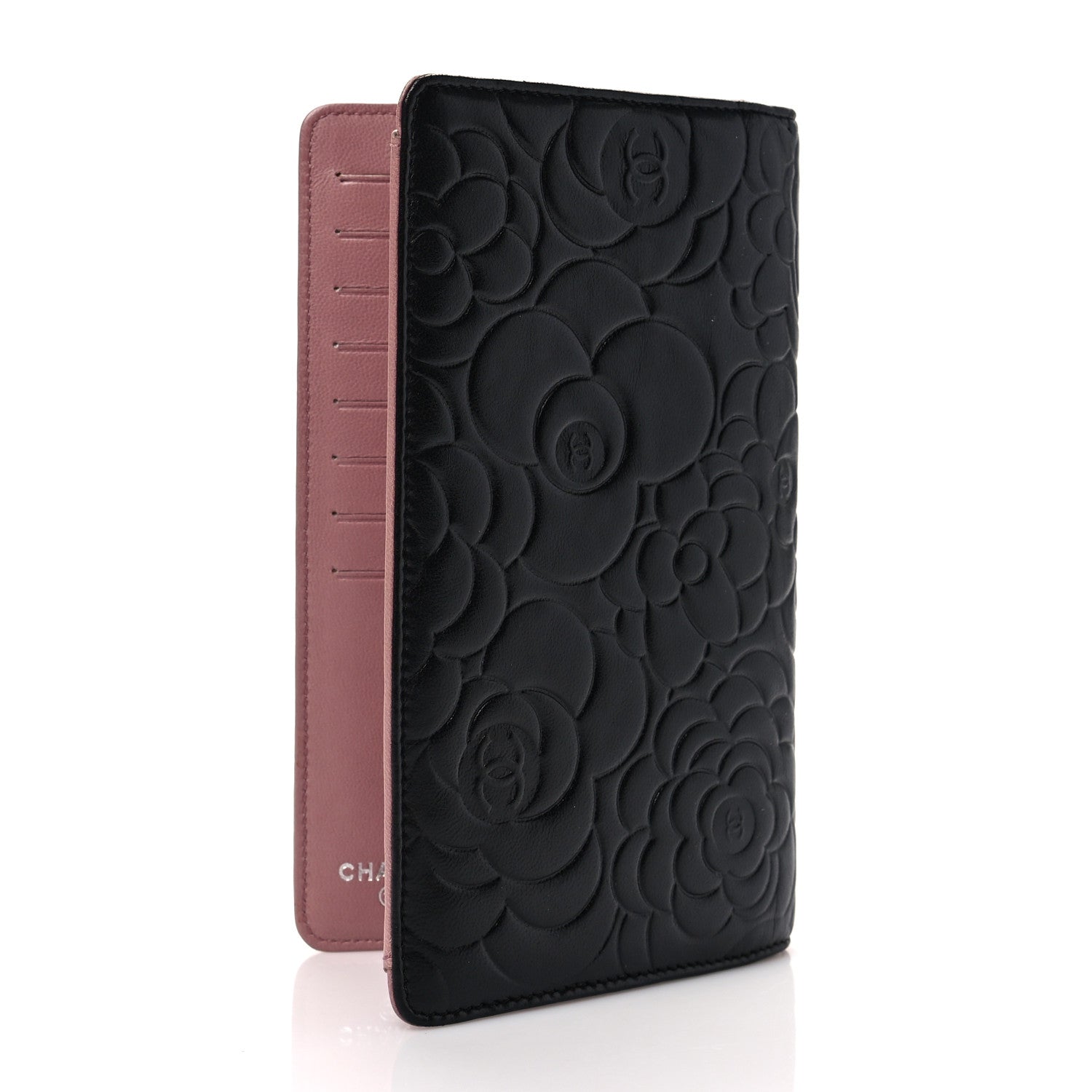 Chanel Lambskin Camellia Embossed Yen Wallet Black 3 of 7