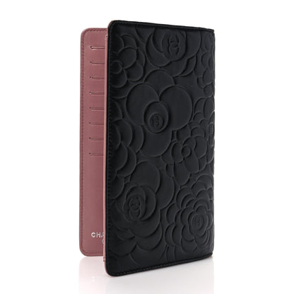 Chanel Lambskin Camellia Embossed Yen Wallet Black 3 of 7