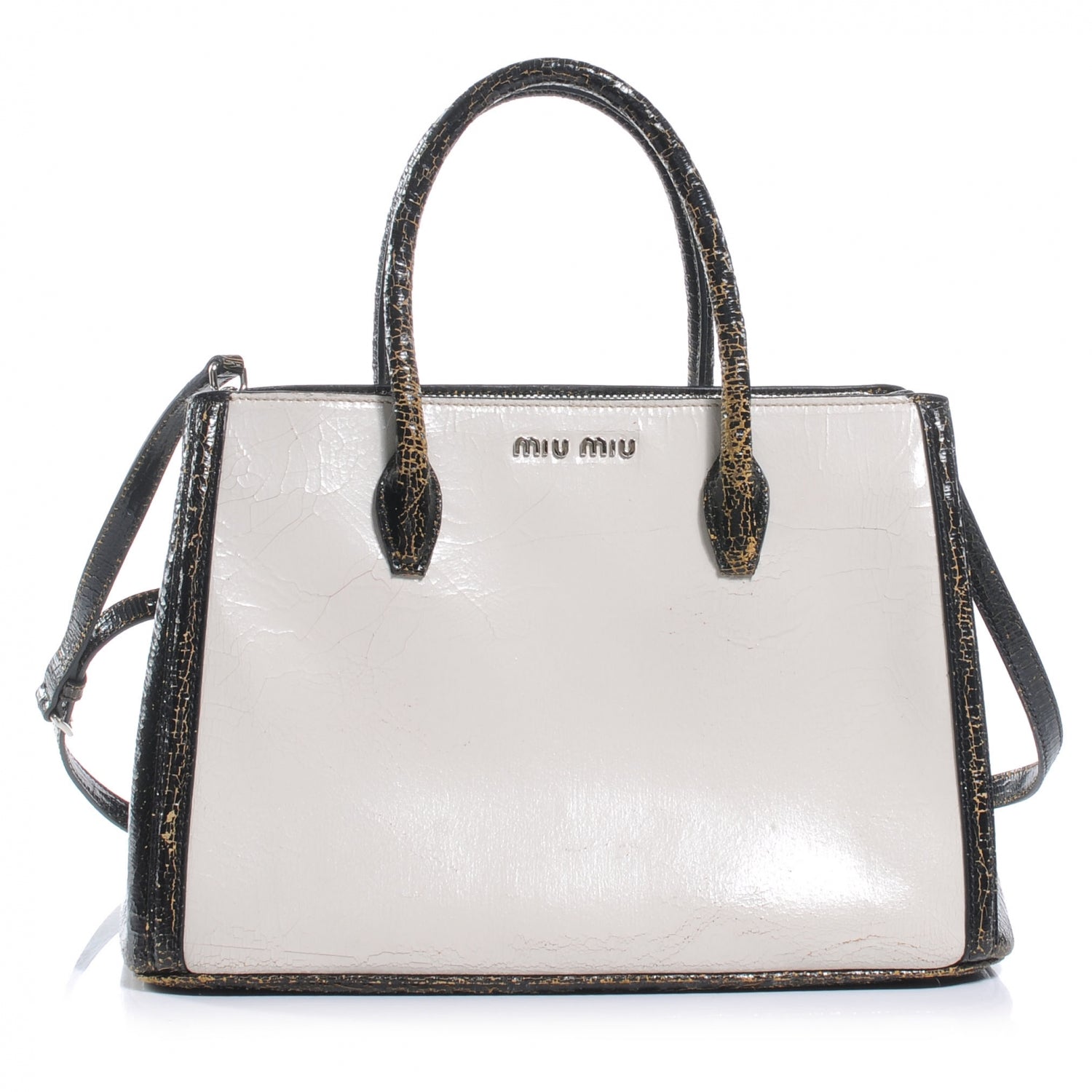 Miu Miu Leather Craquele Handbag Talco and Ebano 1 of 8