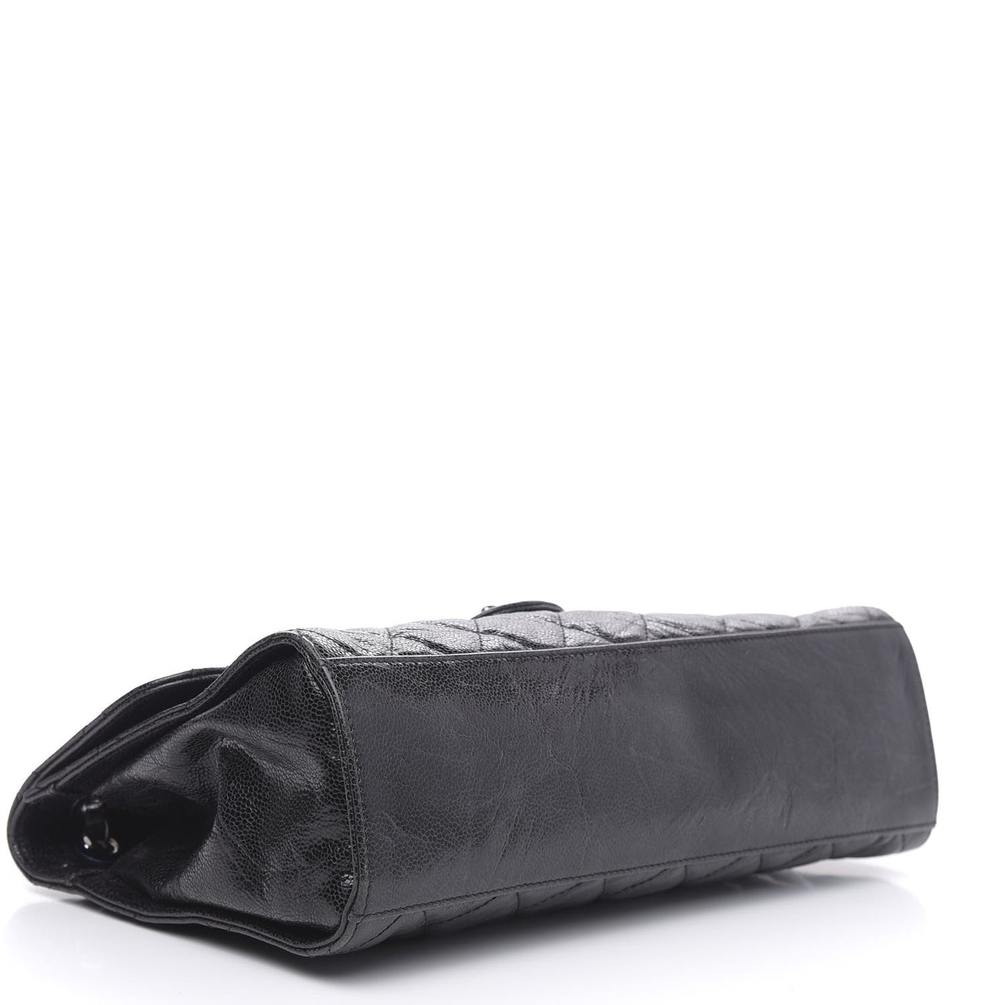 Crumpled Grained Calfskin Jumbo CC Crave Flap Black