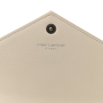 Saint Laurent Grain De Poudre Matelasse Chevron Monogram Envelope Chain Wallet Dove White 6 of 11