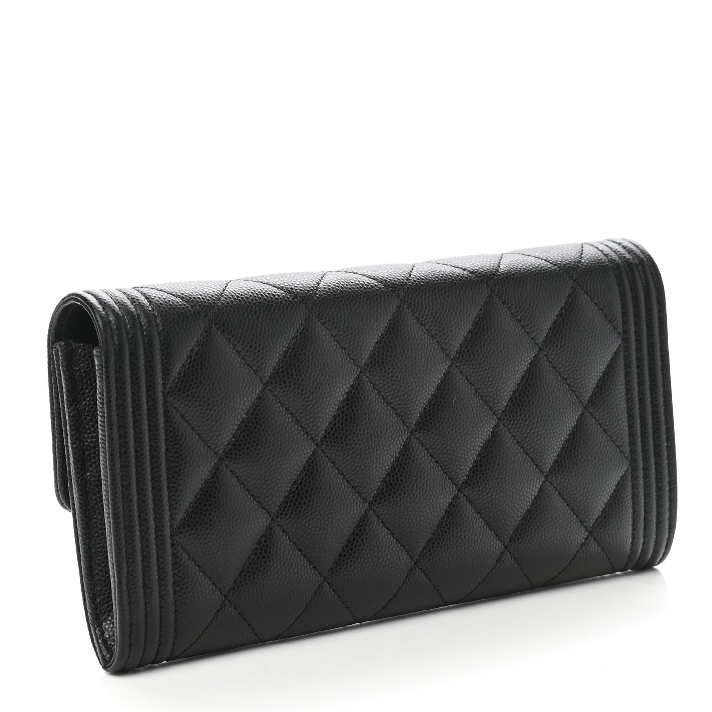 Caviar Quilted Large Boy Gusset Flap Wallet Black