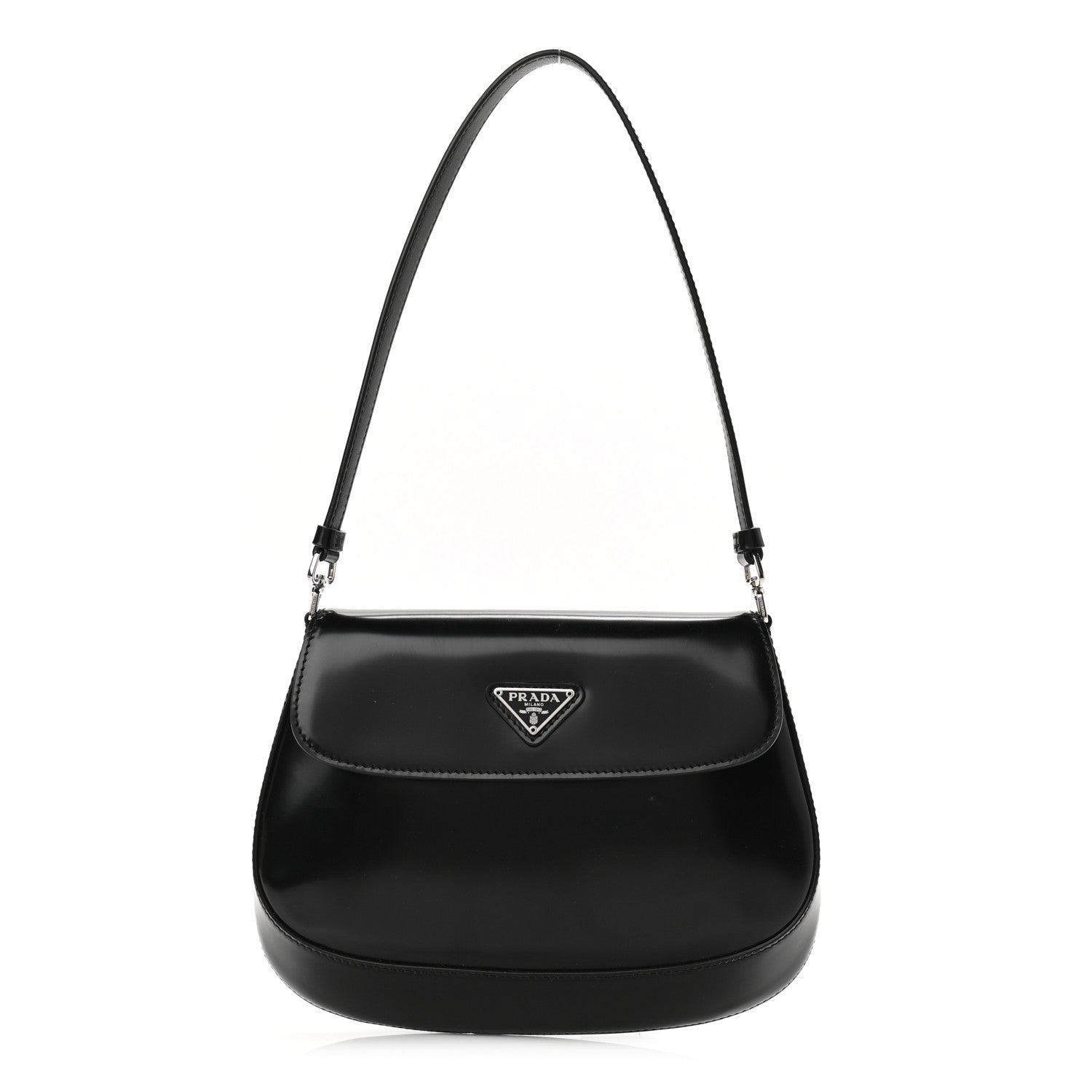 Prada Spazzolato Cleo Flap Shoulder Bag Black 1 of 9