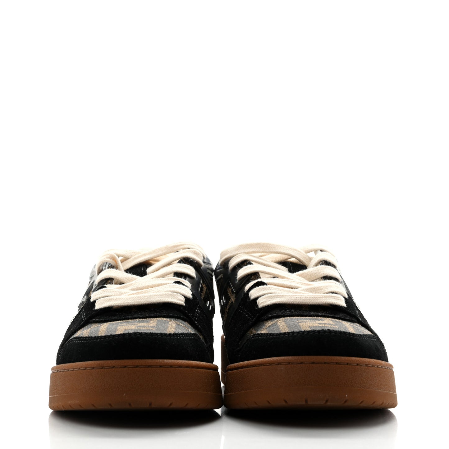 Suede Calfskin Zucca Fendi Match Low Top Sneakers 40 Tobacco Black