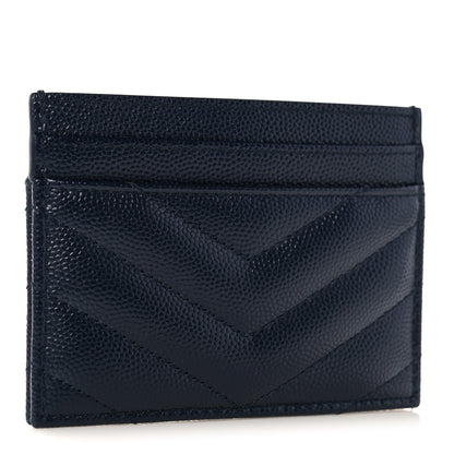 Saint Laurent Grain De Poudre Matelasse Monogram Chevron Credit Card Case Deep Marine 3 of 9