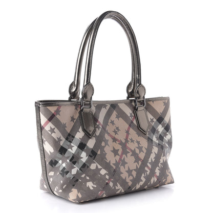 Burberry Patent Supernova Check Stars Medium Nickie Landscape Tote Pewter 3 of 11