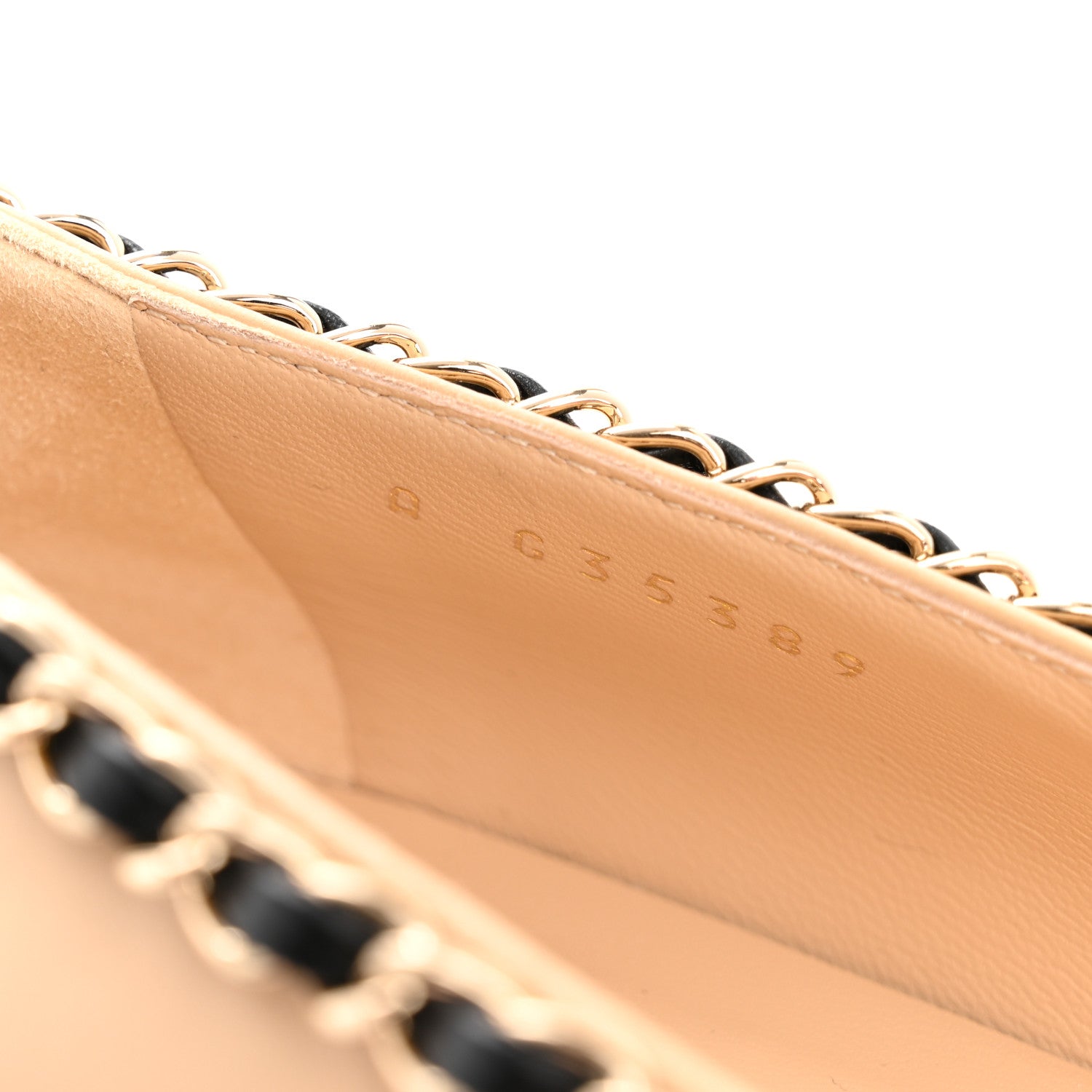 Chanel Lambskin Grosgrain Chain Cap Toe Flats 37.5 Beige Black 9 of 11