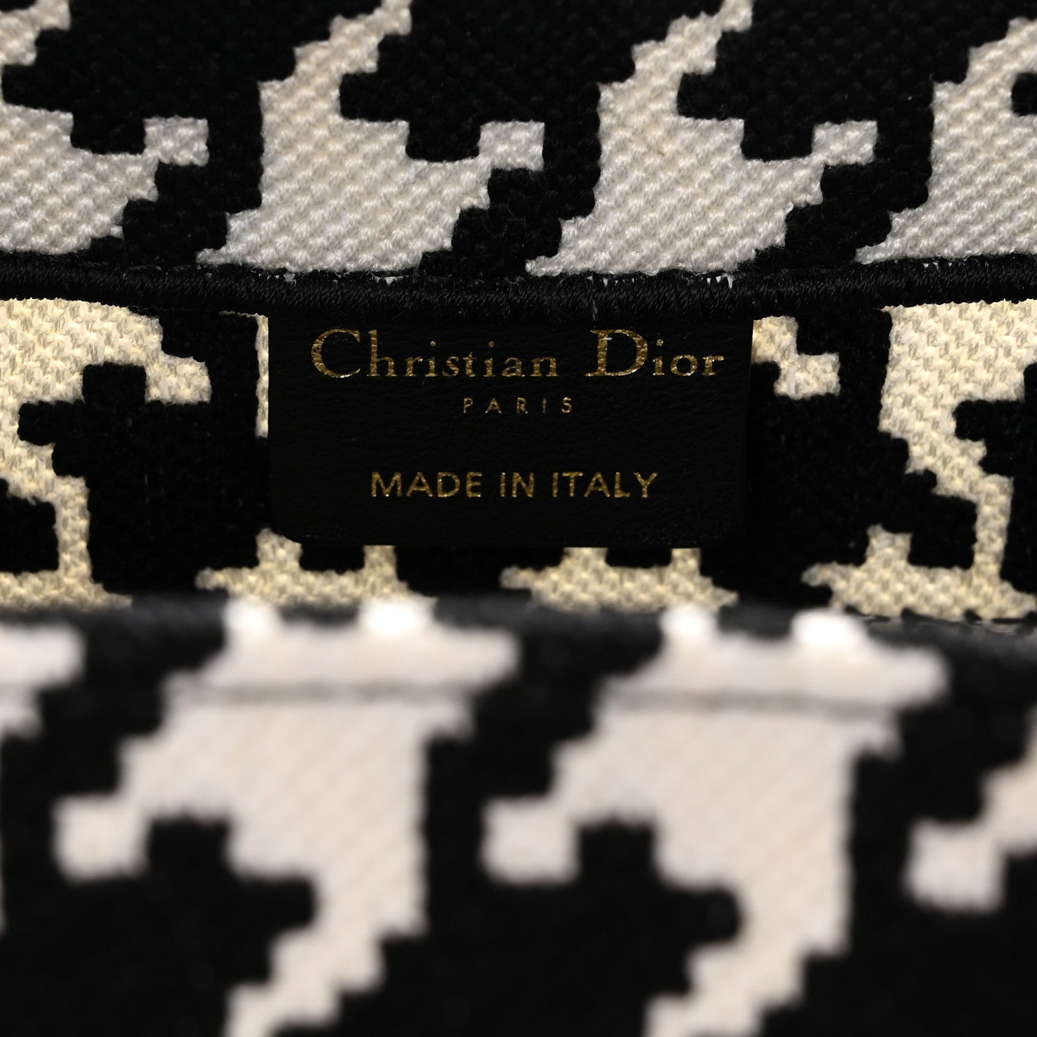Christian Dior Canvas Houndstooth Embroidered Small Book Tote Black White 6 of 11