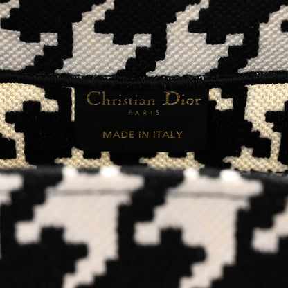 Christian Dior Canvas Houndstooth Embroidered Small Book Tote Black White 6 of 11
