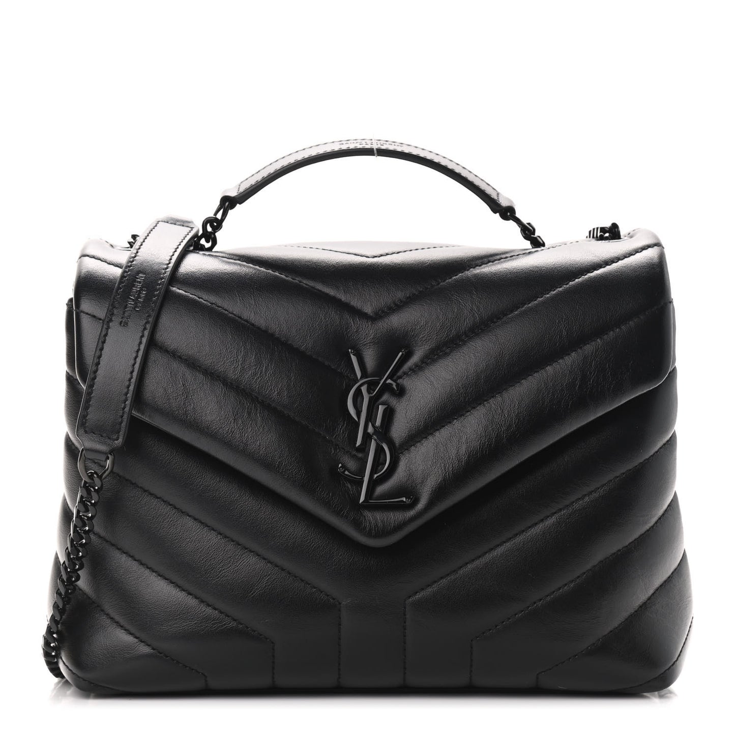Calfskin Y Quilted Monogram Small Loulou Chain Satchel Black