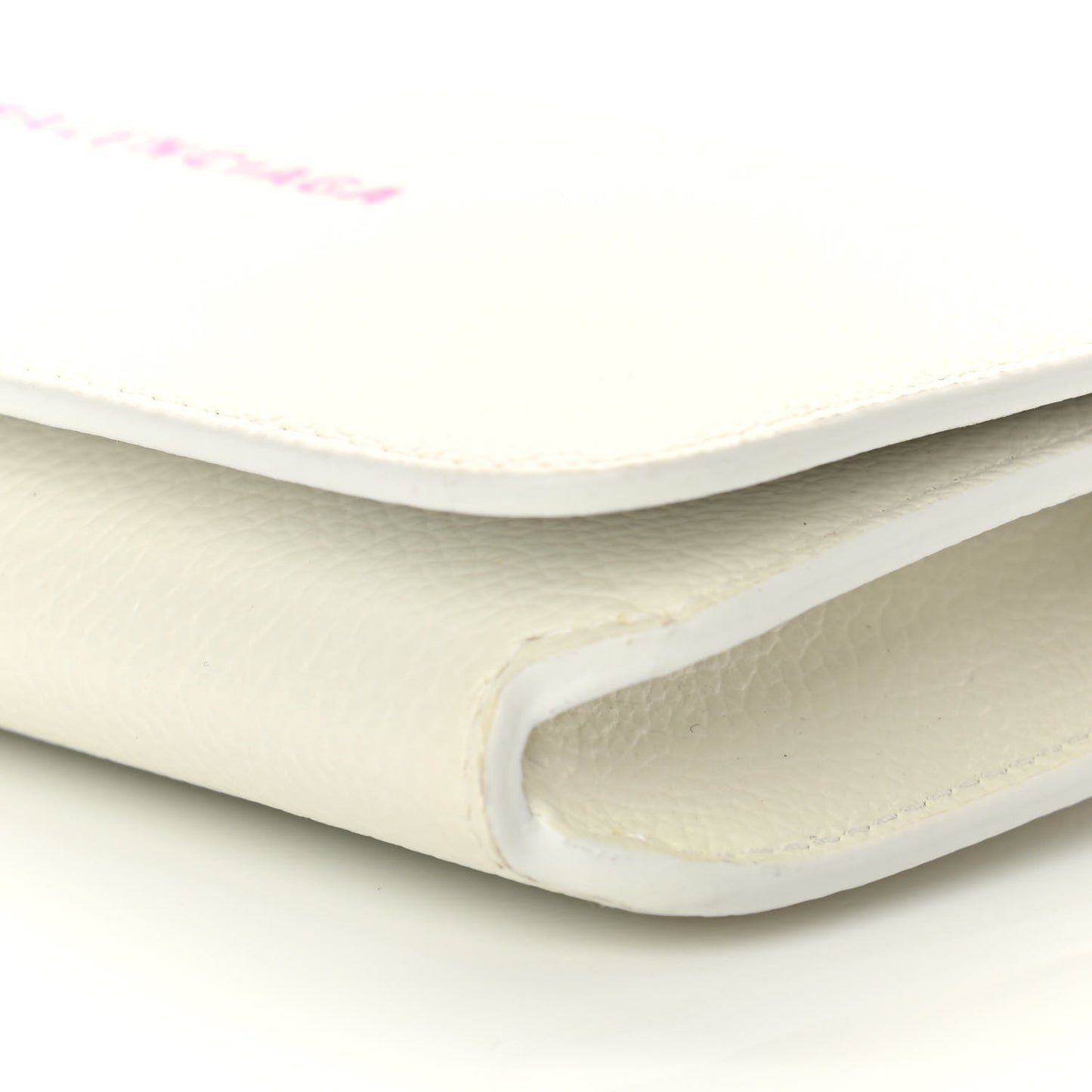 Grained Calfskin Logo Cash Phone Holder Wallet On Chain White Fluo Pink