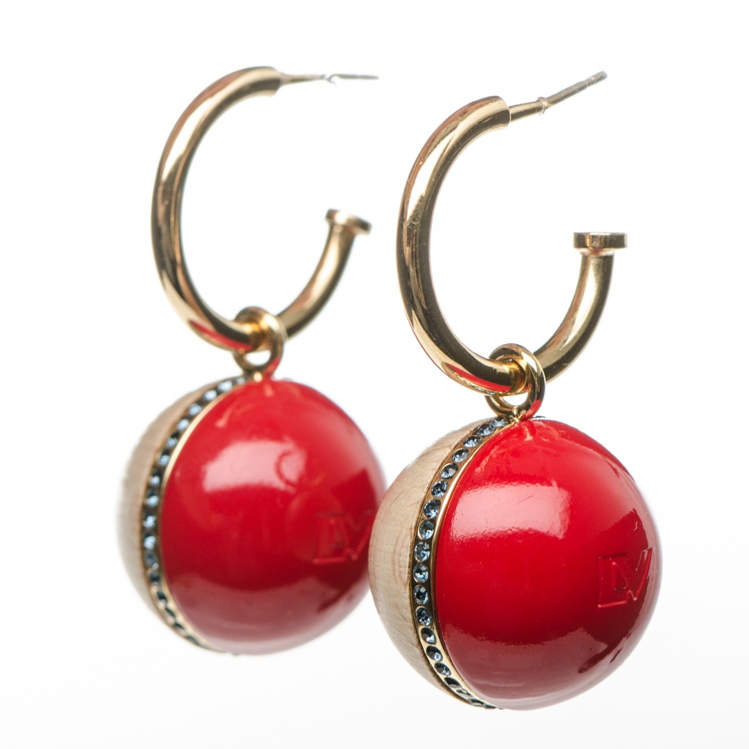 Louis Vuitton Gold Wood Enamel Hoop Drop Earrings Red 3 of 8