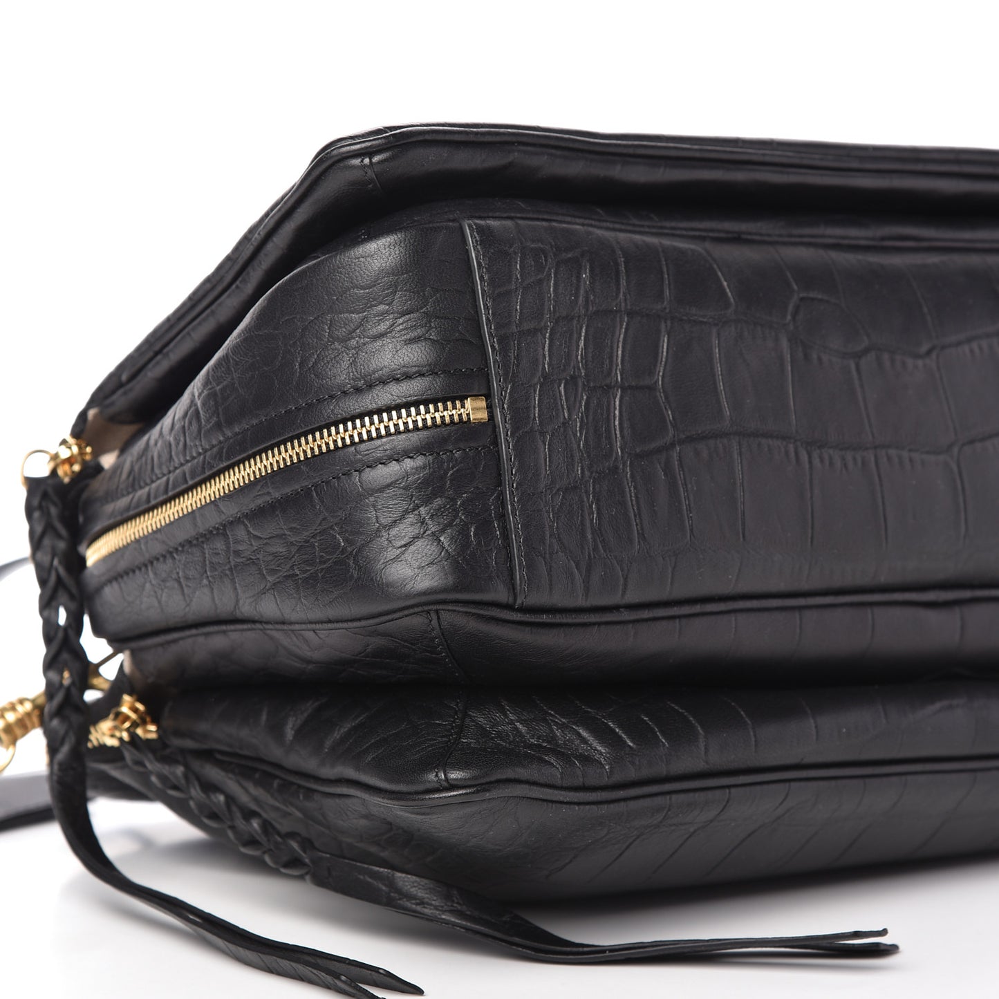 Crocodile Embossed Calfskin Small Triptyque Satchel Black