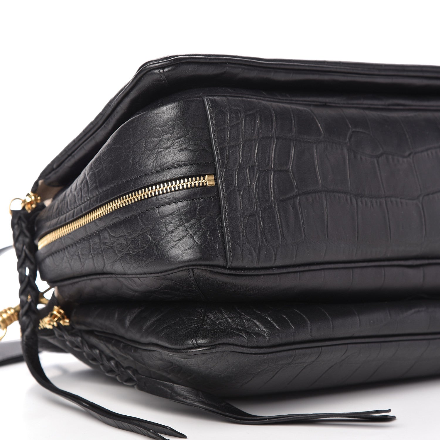 Celine Crocodile Embossed Calfskin Small Triptyque Satchel Black 6 of 9