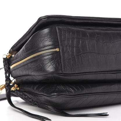 Celine Crocodile Embossed Calfskin Small Triptyque Satchel Black 6 of 9