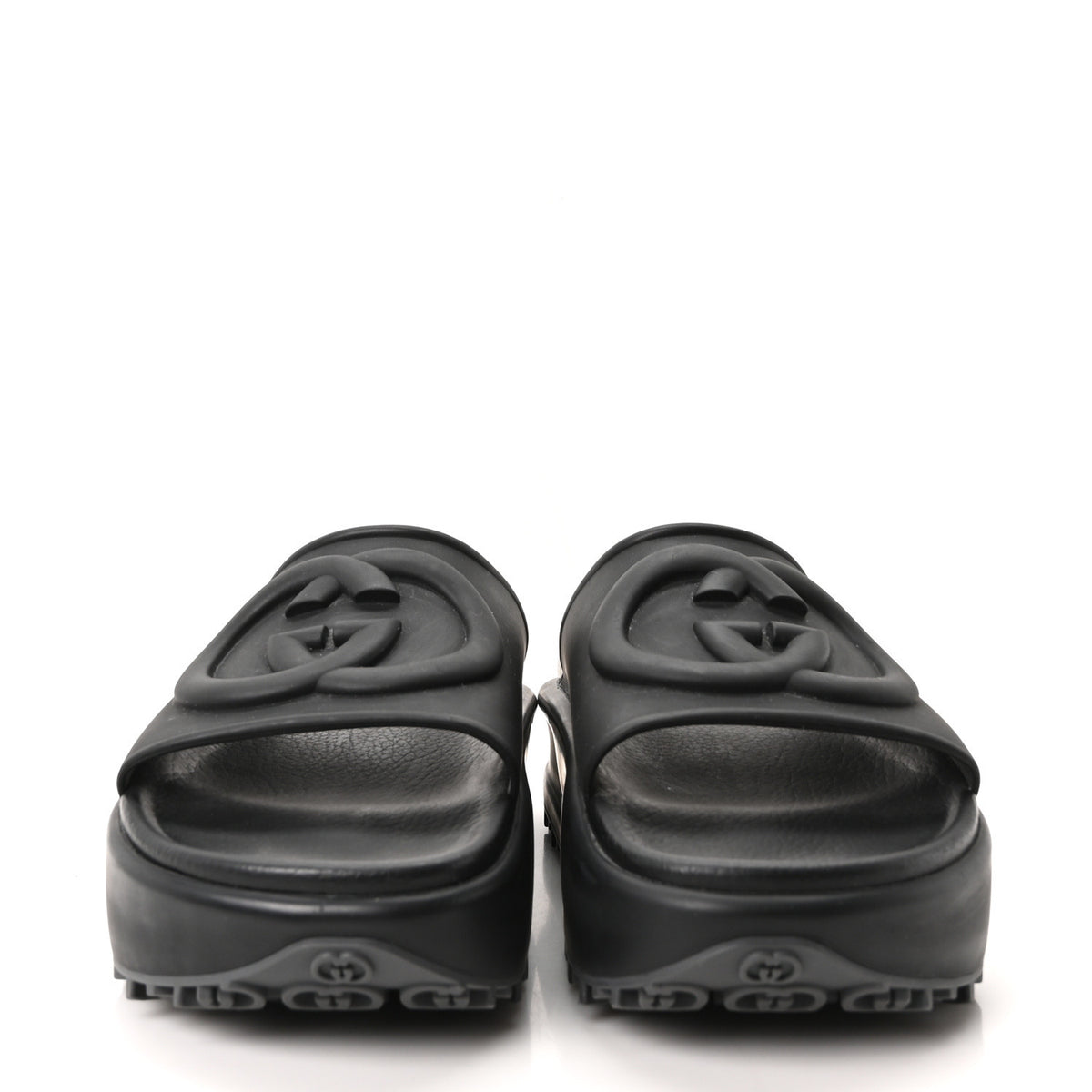 Gucci Soft Rubber Womens Interlocking G Platform 42mm Slide Sandals 38 Black 3 of 10