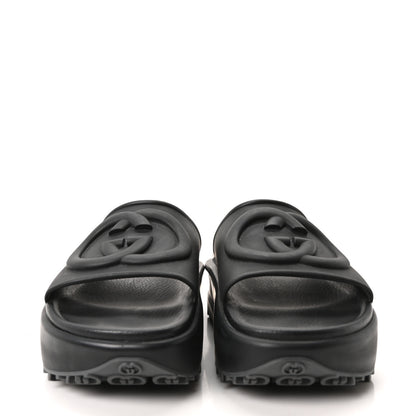 Gucci Soft Rubber Womens Interlocking G Platform 42mm Slide Sandals 38 Black 3 of 10