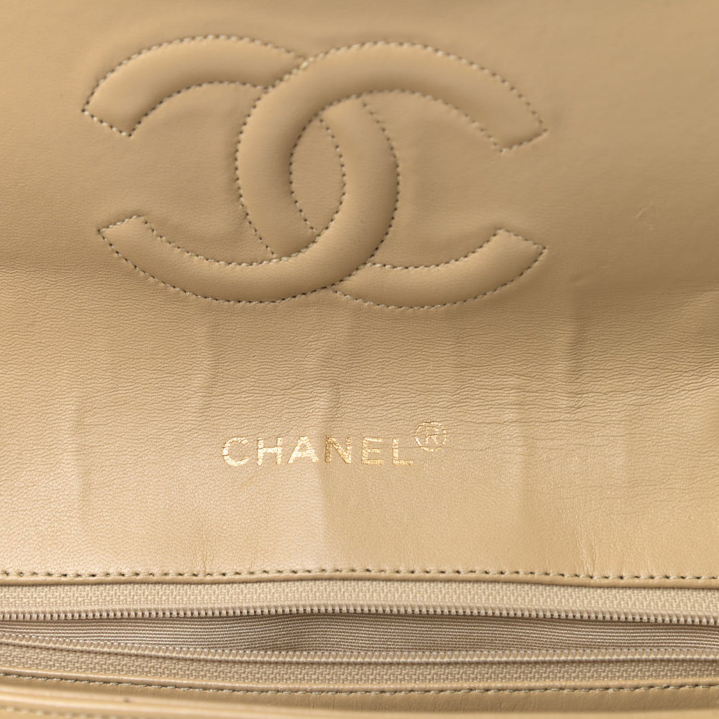 Lambskin Quilted Maxi Single Flap Beige