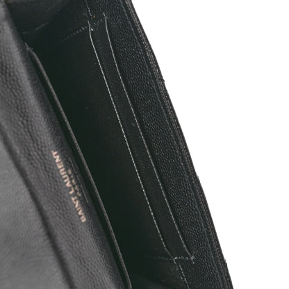 Saint Laurent Grain De Poudre Matelasse Chevron Small Monochrome Monogram Envelope Wallet Black 10 of 11
