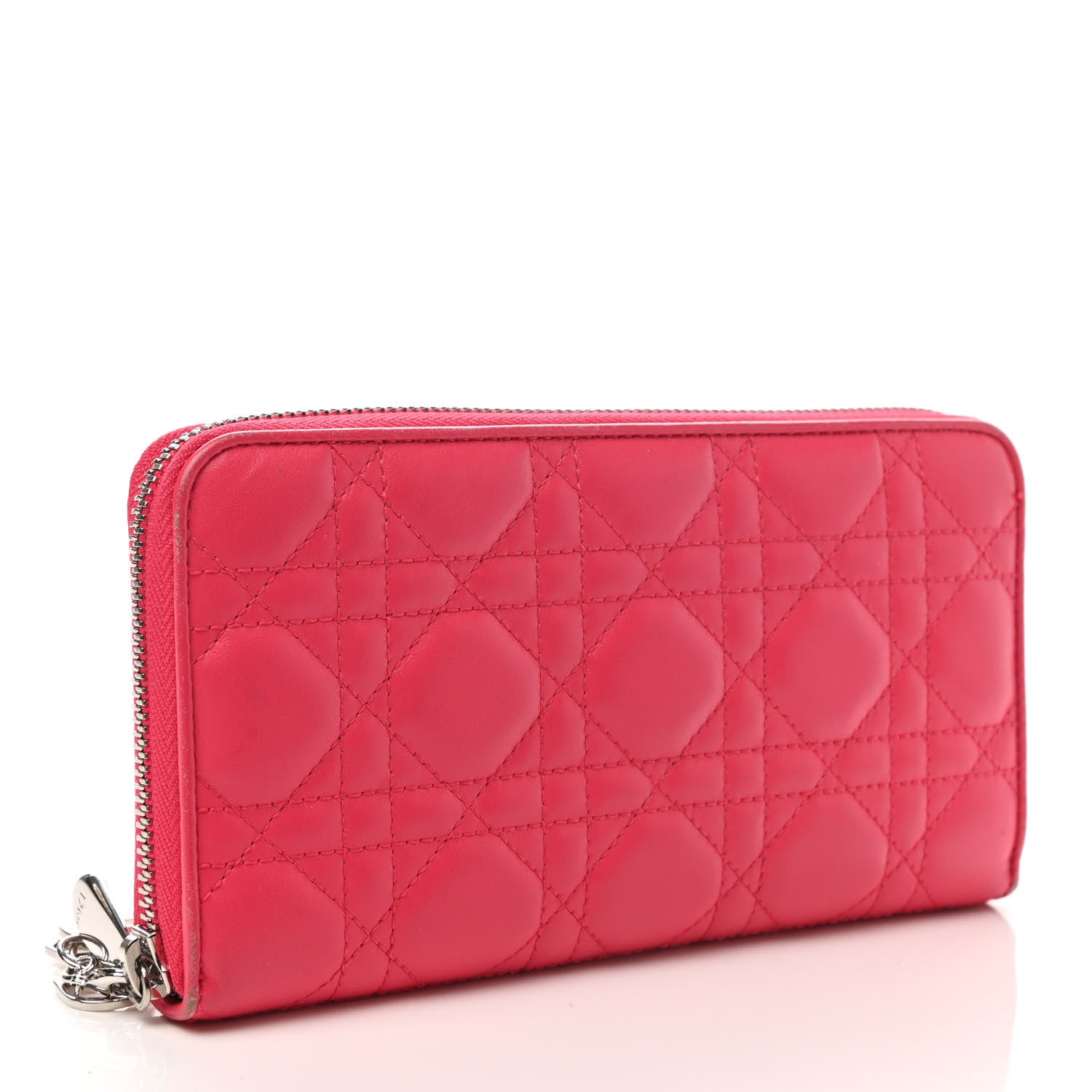 Christian Dior Lambskin Cannage Lady Dior Zip Wallet Rose Hot Pink 3 of 10