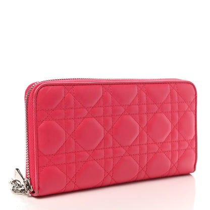 Christian Dior Lambskin Cannage Lady Dior Zip Wallet Rose Hot Pink 3 of 10