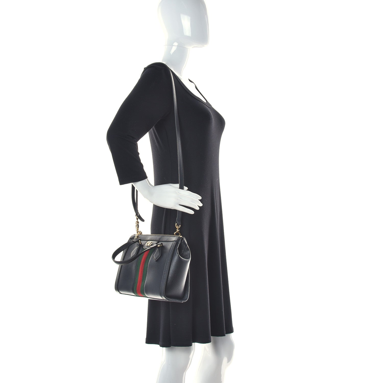 Gucci Textured Calfskin Web Small Ophidia Tote Bag Black 2 of 10
