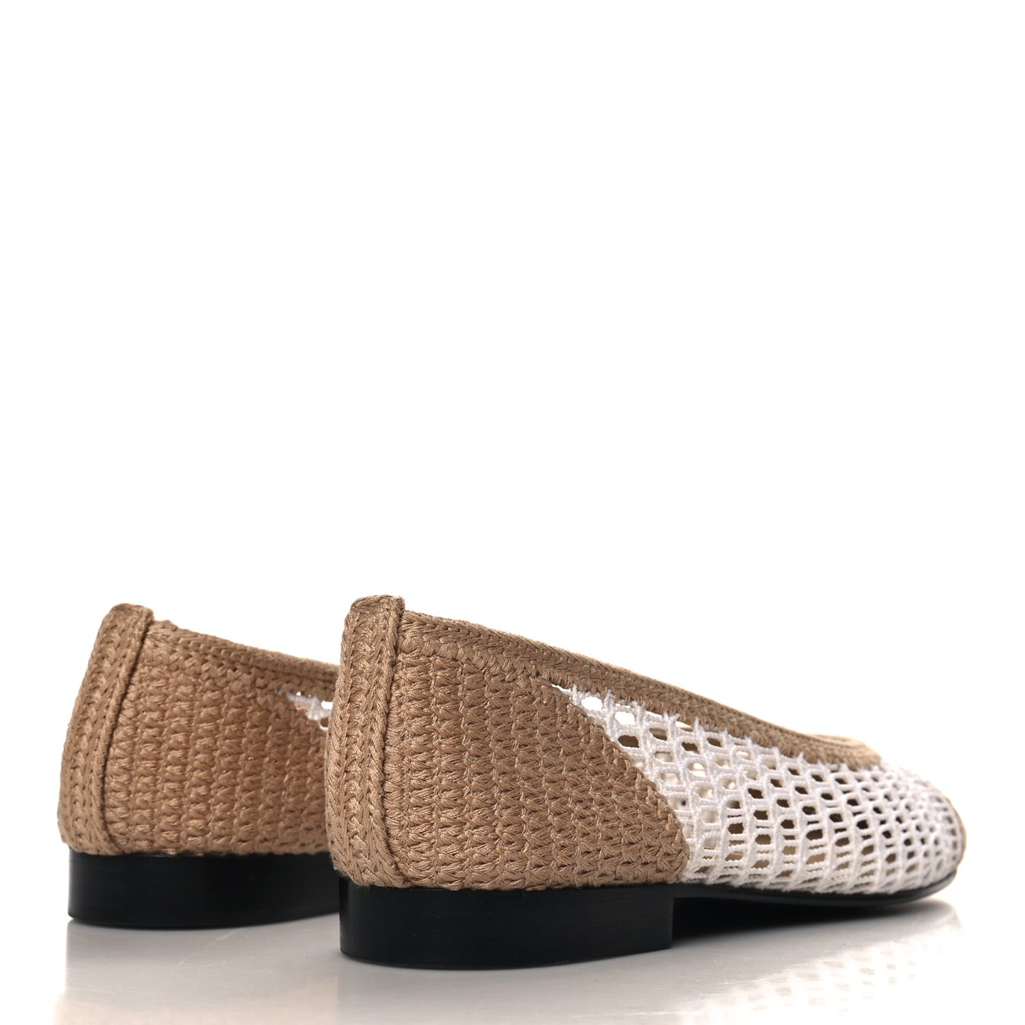 Raffia Cap Toe Ballerina Flats 37 Beige White