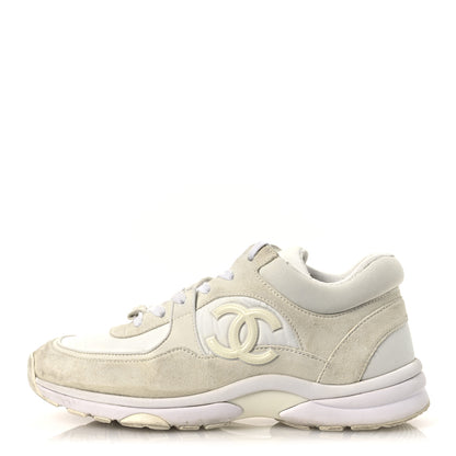 Chanel Suede Calfskin Fabric CC Sneakers 39 White 1 of 14