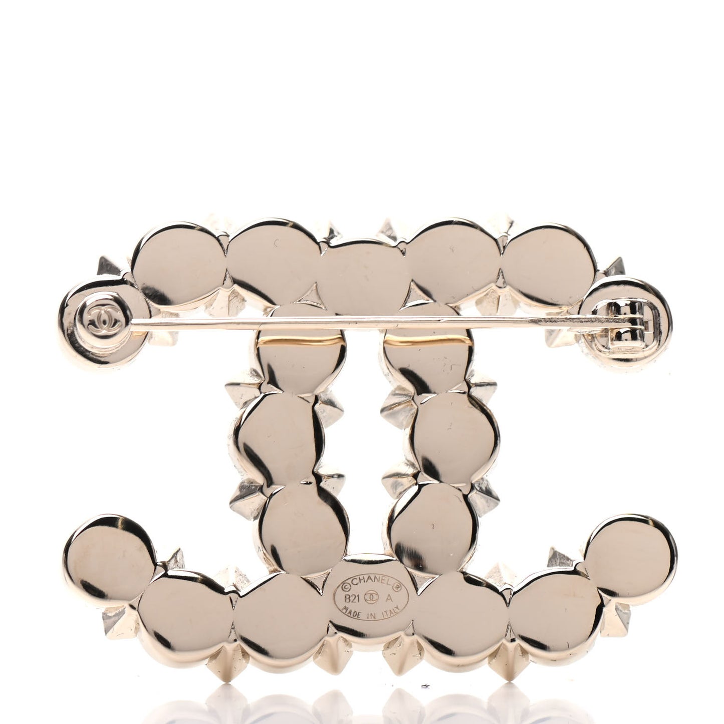 Crystal Pearl CC Brooch Gold
