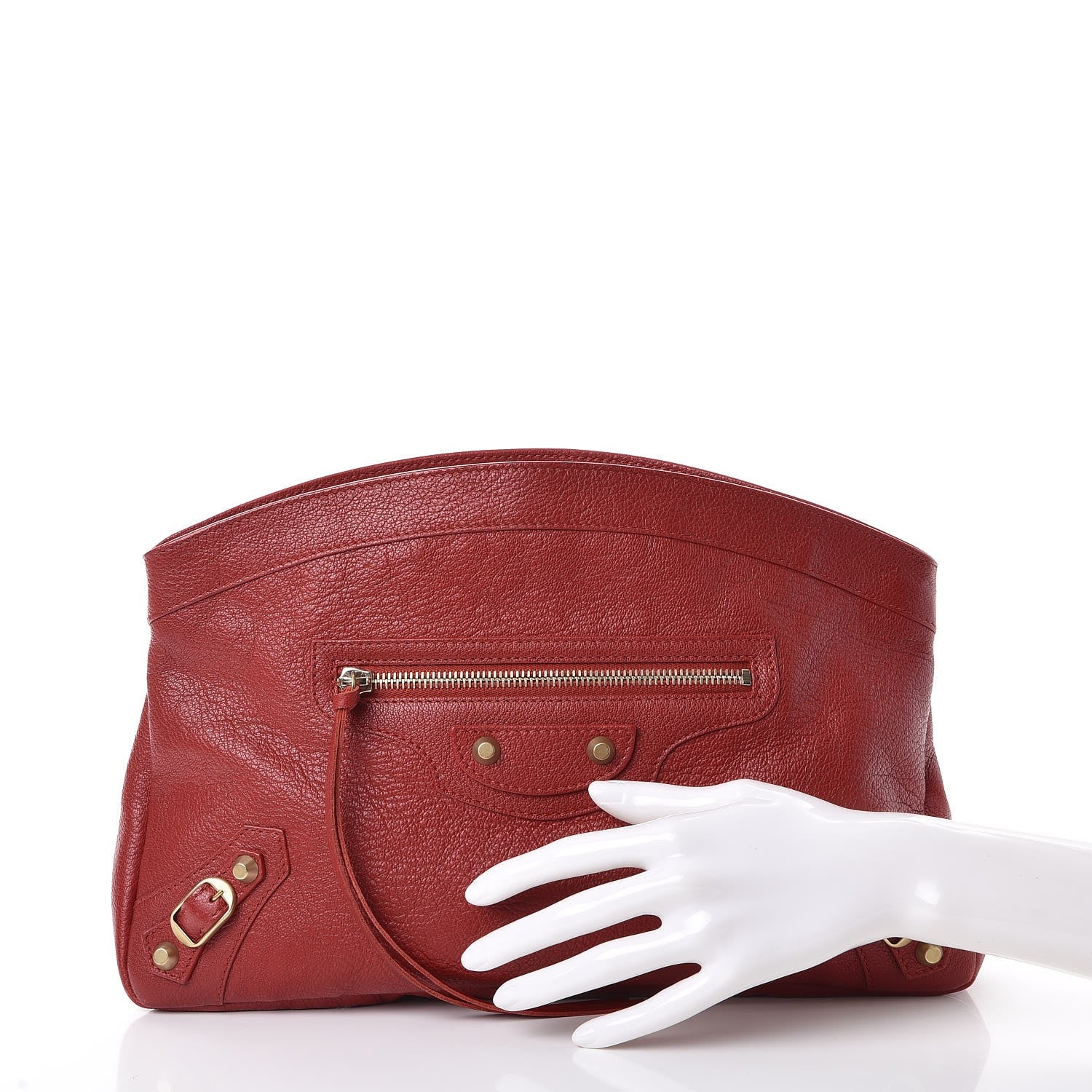 Balenciaga Chevre Classic Gold Hardware Premier Clutch Red 2 of 9