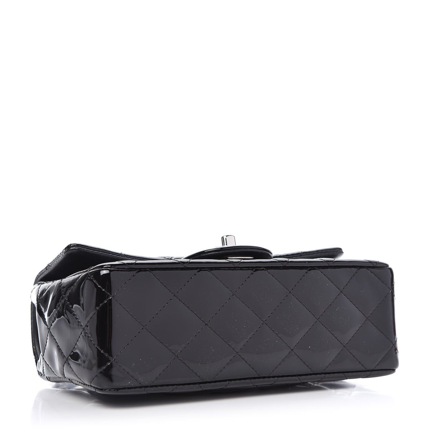 Patent Calfskin Quilted Mini Rectangular Flap Black