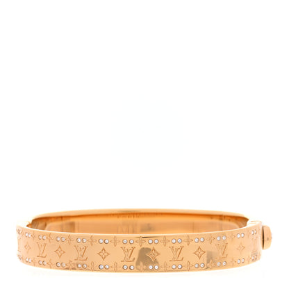Louis Vuitton Brass Crystal Monogram Nanogram Strass Cuff S Gold 3 of 7