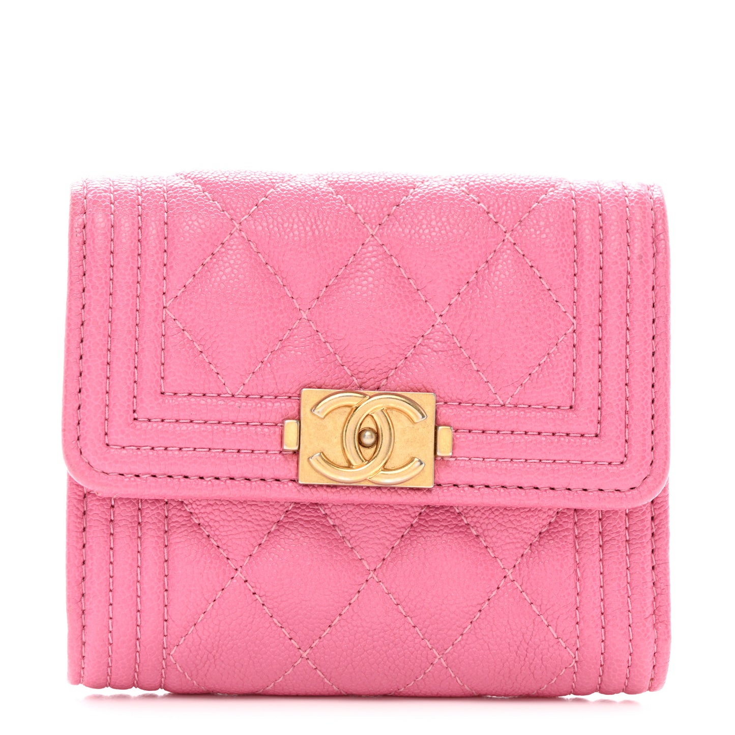Caviar Quilted Compact Boy Wallet Pink