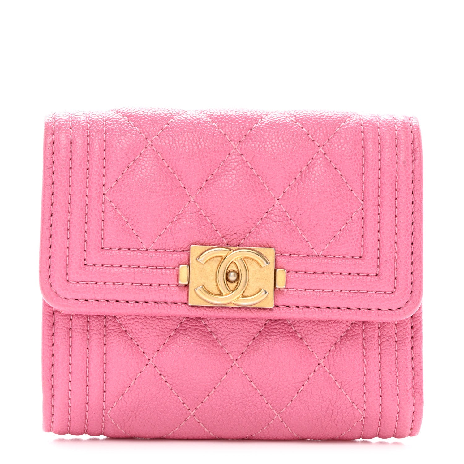 Chanel Caviar Quilted Compact Boy Wallet Pink 1 of 8