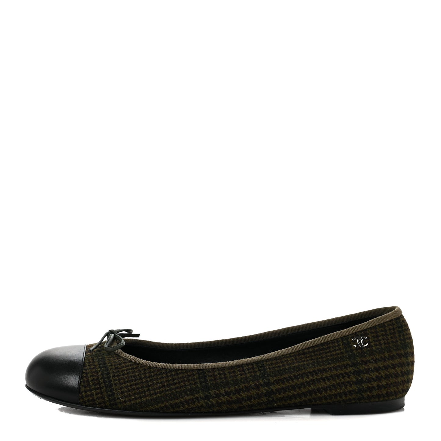 Tweed Lambskin Cap Toe Ballerina Flats 41 Green Black
