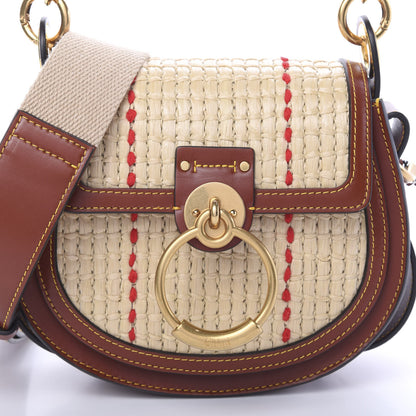 Chloe Calfskin Raffia Embroidered Small Tess Bag Sepia Brown 7 of 9