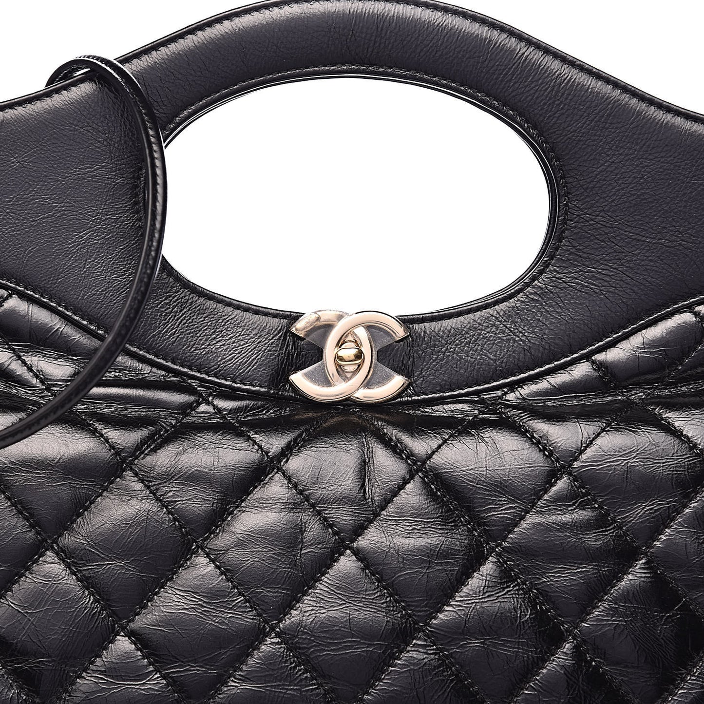 Aged Calfskin Quilted Large 31 Shopping Bag Black